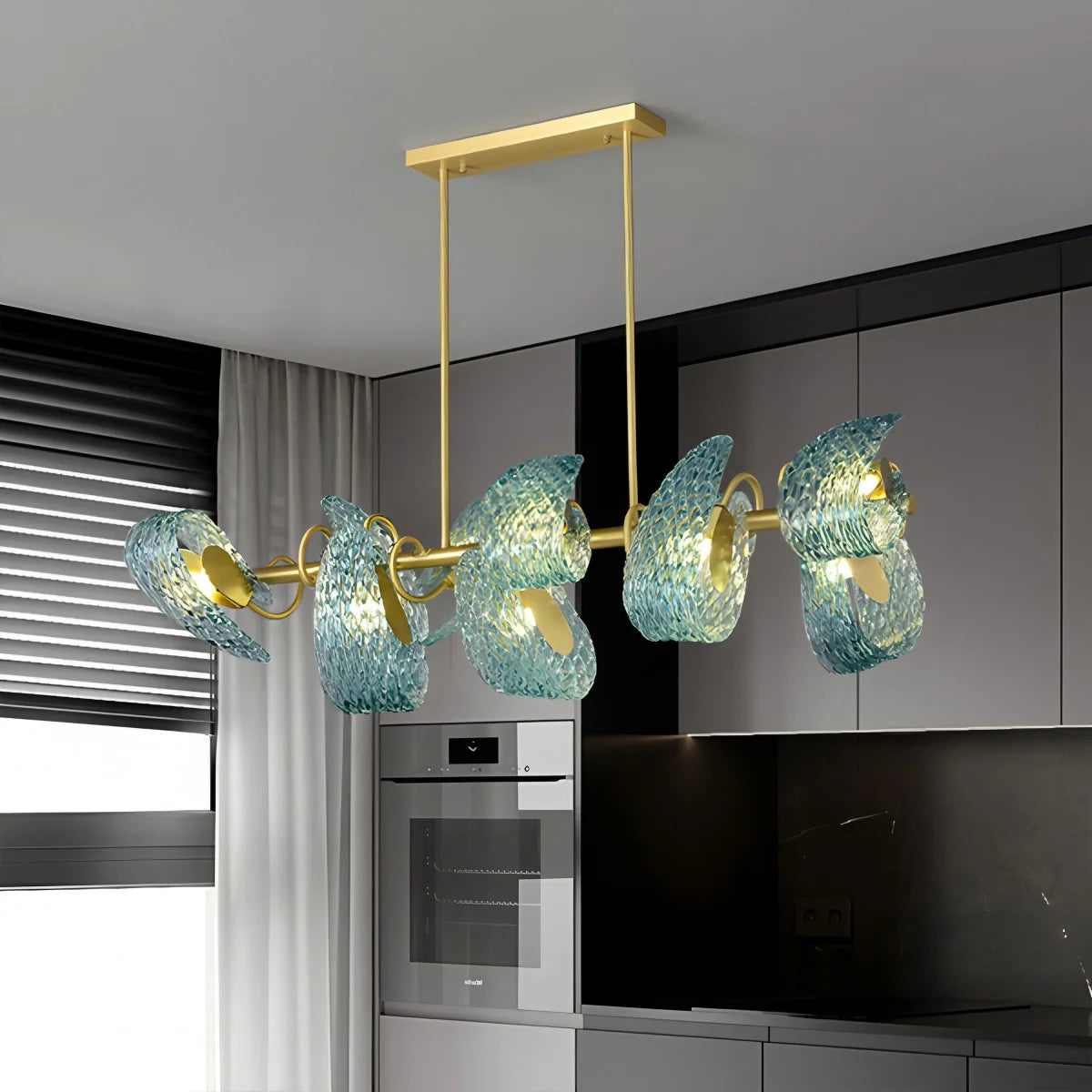 Feyran Peacock Blue Art Glass Chandelier for Dining Room