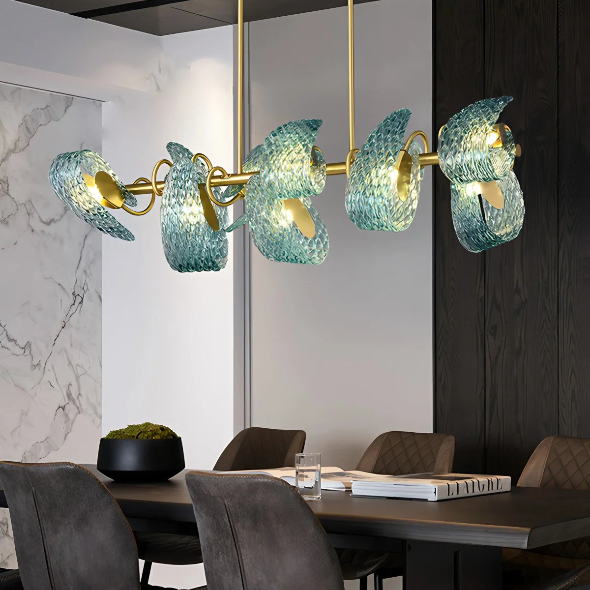 Feyran Peacock Blue Art Glass Chandelier for Dining Room