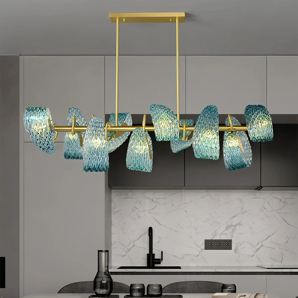 Feyran Peacock Blue Art Glass Chandelier for Dining Room