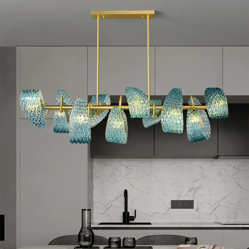 Feyran Peacock Blue Art Glass Chandelier for Dining Room