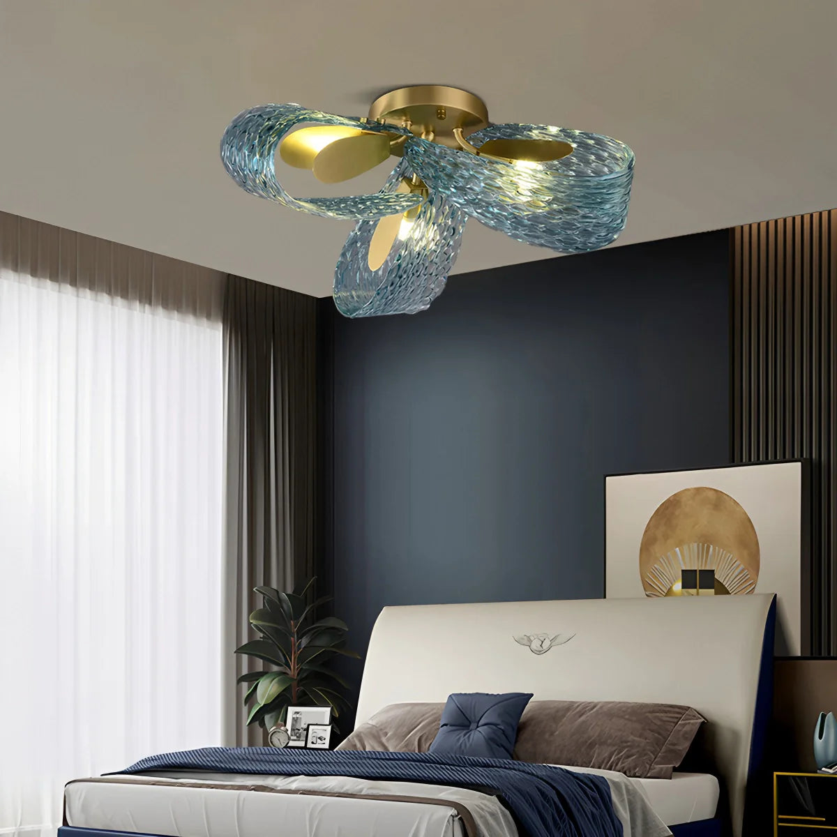 Feyran Peacock Blue Art Glass Chandelier for Dining Room