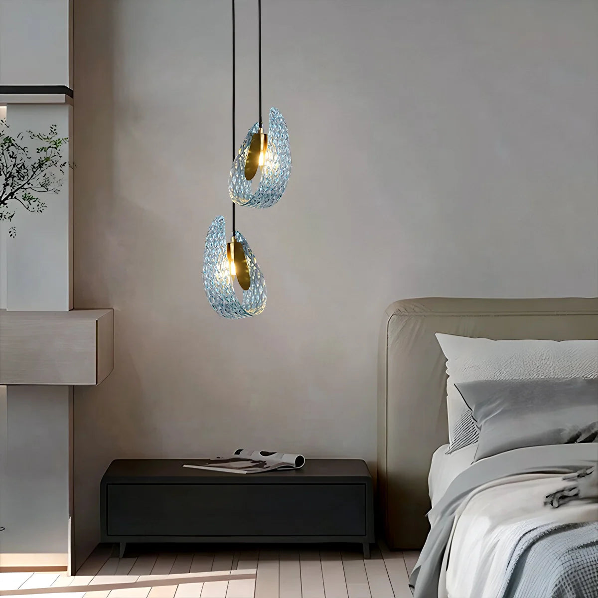 Feyran Peacock Blue Art Glass Chandelier for Dining Room