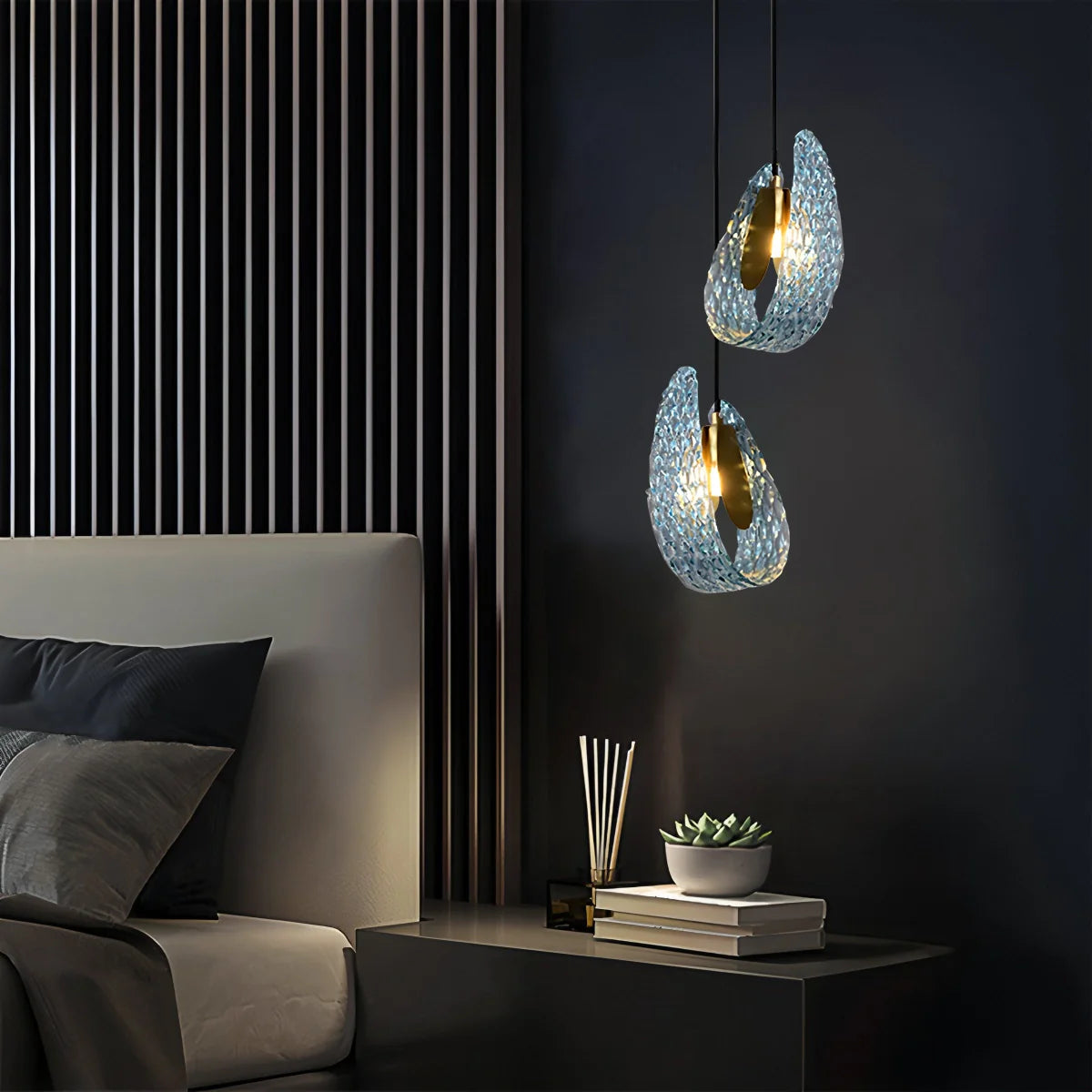 Feyran Peacock Blue Art Glass Chandelier for Dining Room