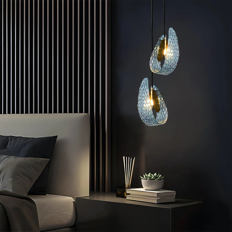 Feyran Peacock Blue Art Glass Chandelier for Dining Room