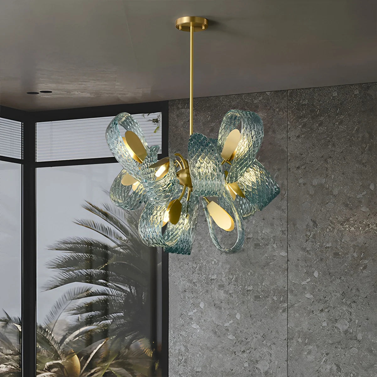Feyran Peacock Blue Art Glass Chandelier for Dining Room