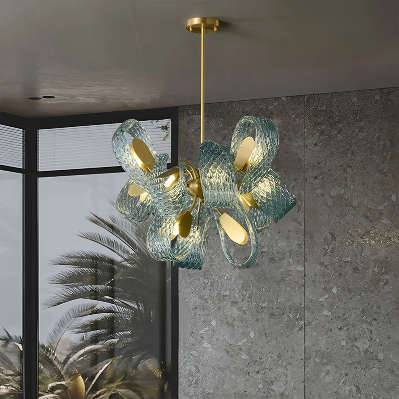Feyran Peacock Blue Art Glass Chandelier for Dining Room