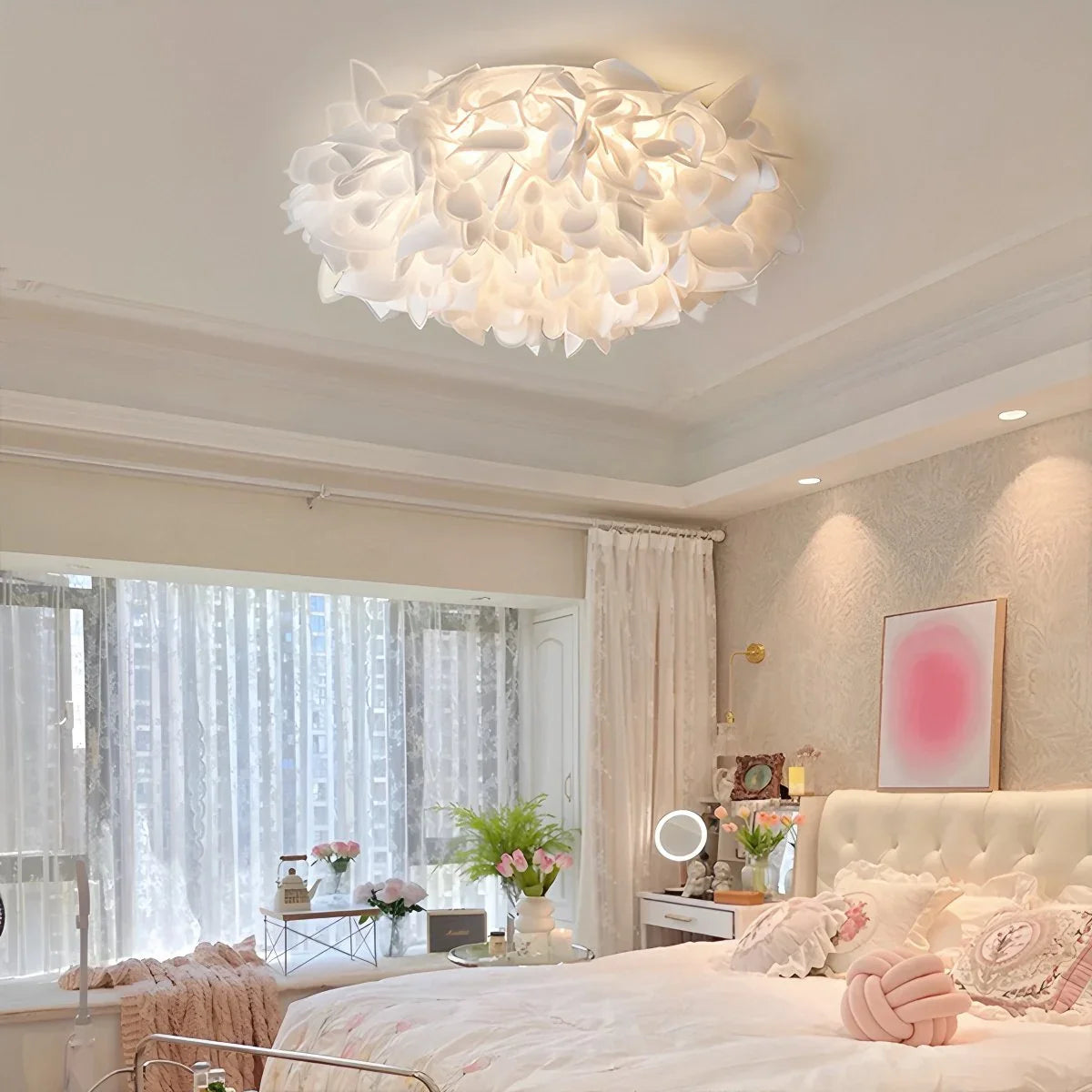 Feyran White Flower-Shaped Flush Mount Ceiling Light