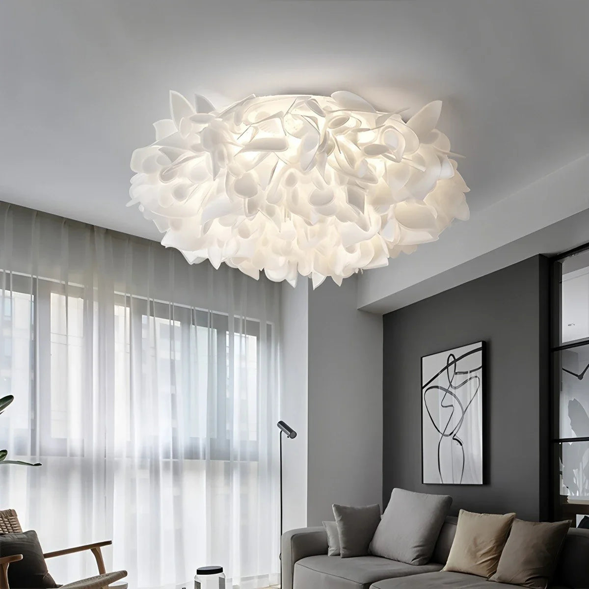 Feyran White Flower-Shaped Flush Mount Ceiling Light