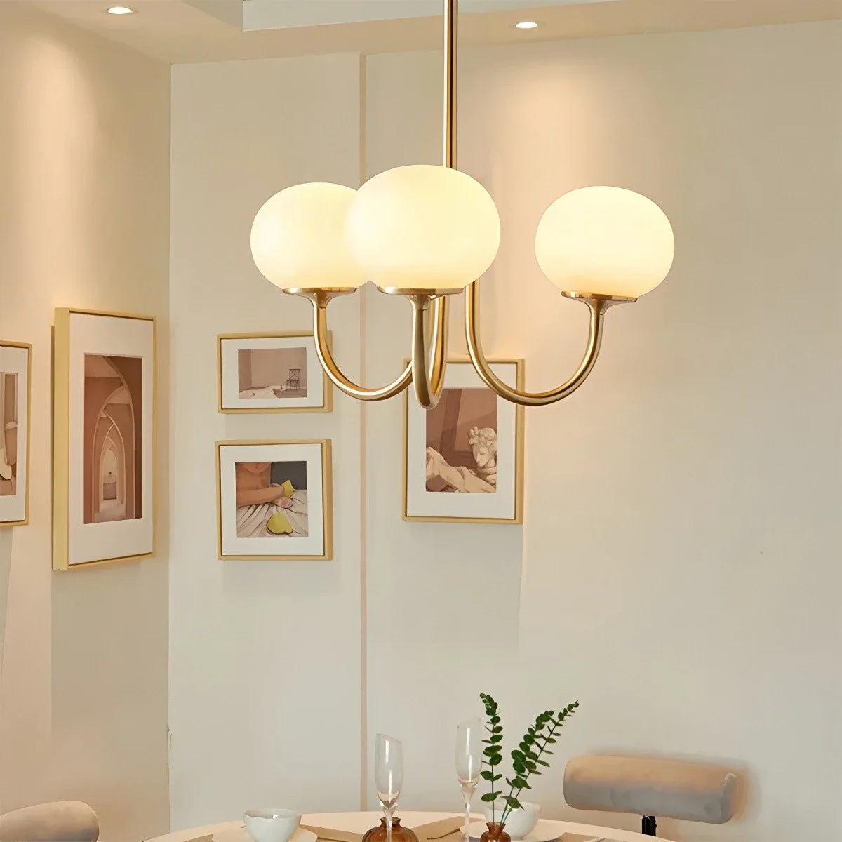 Feyran Pink Glass Globe Arm Chandelier for Living Room