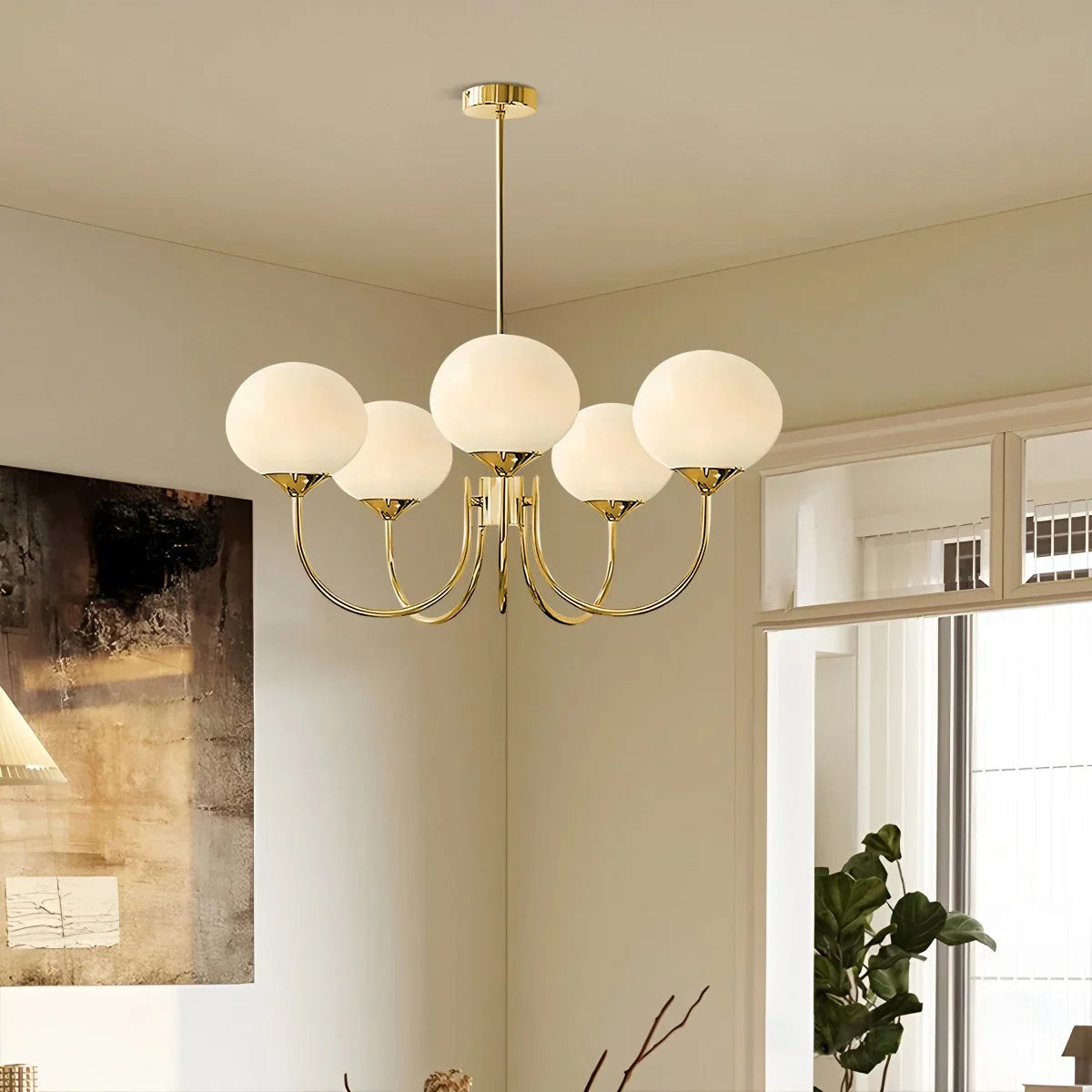 Feyran Pink Glass Globe Arm Chandelier for Living Room