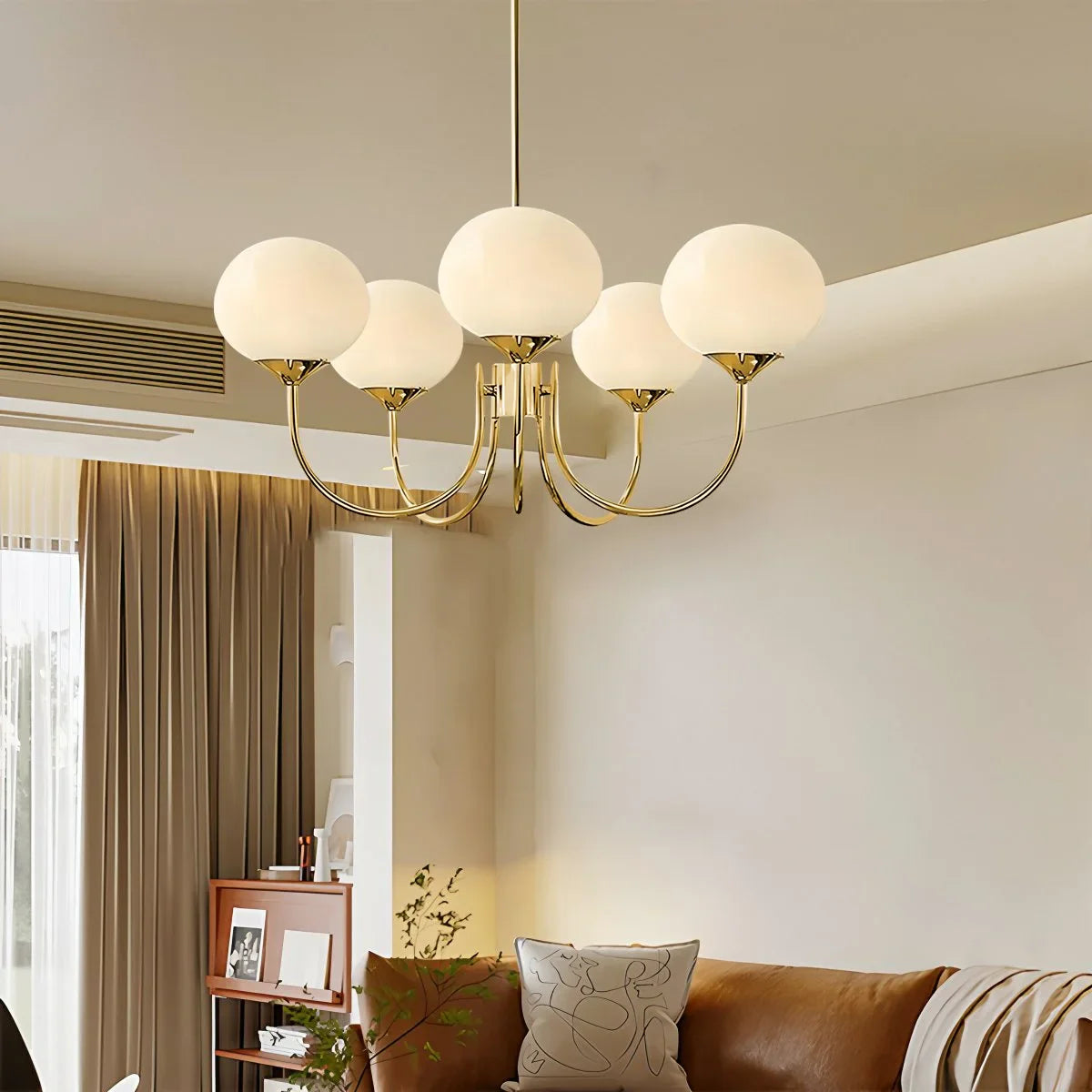 Feyran Pink Glass Globe Arm Chandelier for Living Room