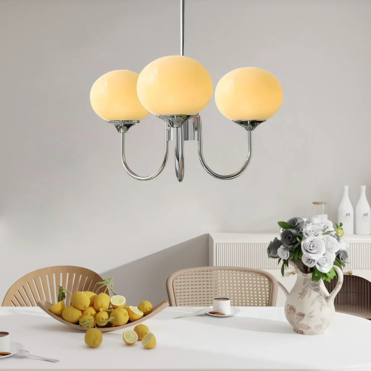 Feyran Pink Glass Globe Arm Chandelier for Living Room