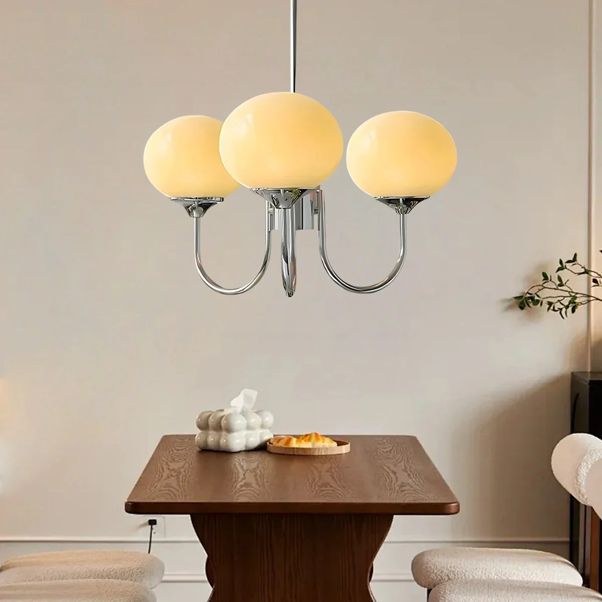 Feyran Pink Glass Globe Arm Chandelier for Living Room