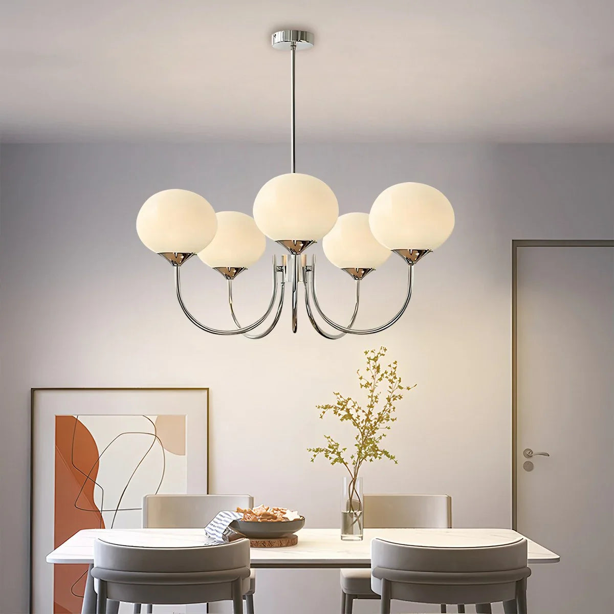 Feyran Pink Glass Globe Arm Chandelier for Living Room