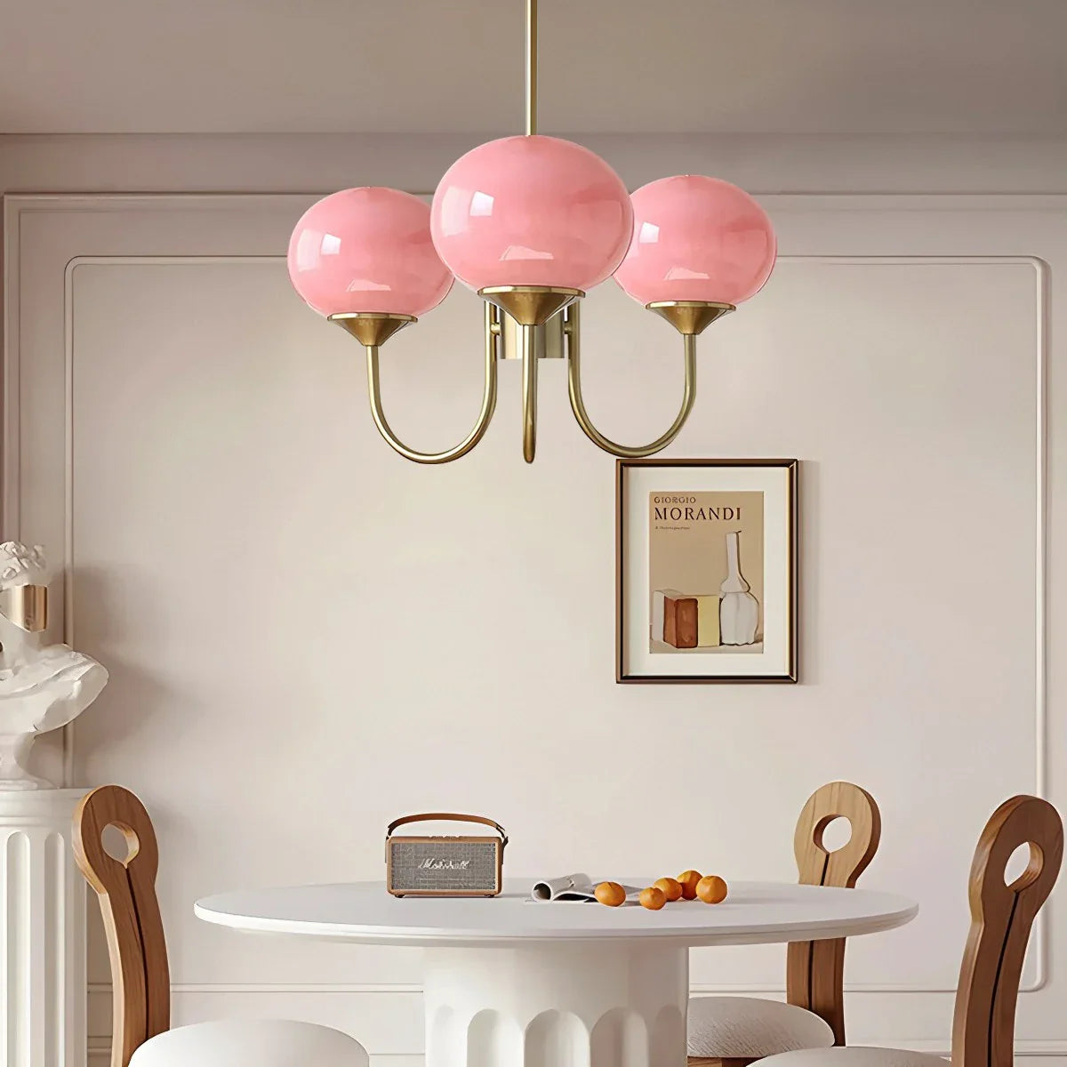 Feyran Pink Glass Globe Arm Chandelier for Living Room