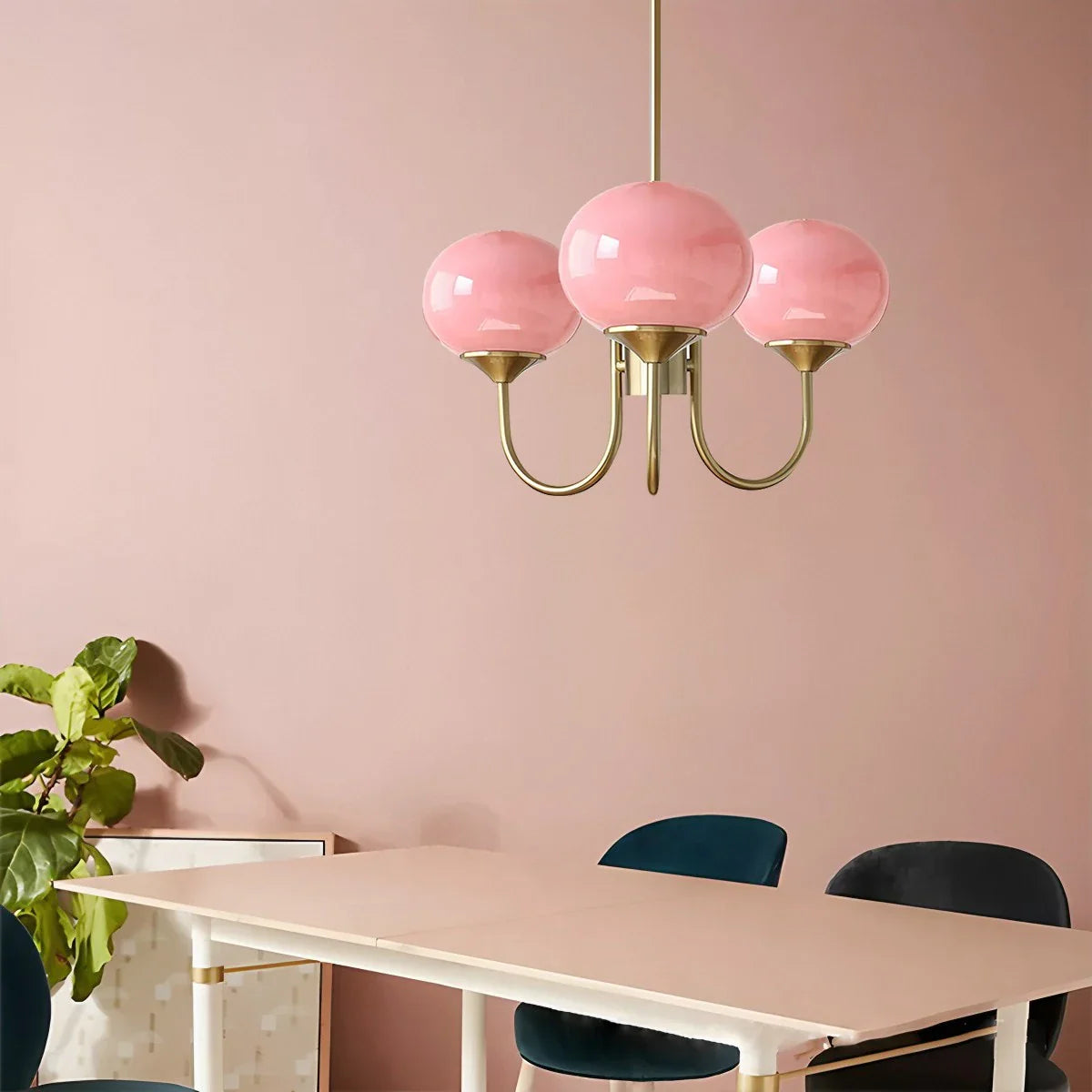 Feyran Pink Glass Globe Arm Chandelier for Living Room