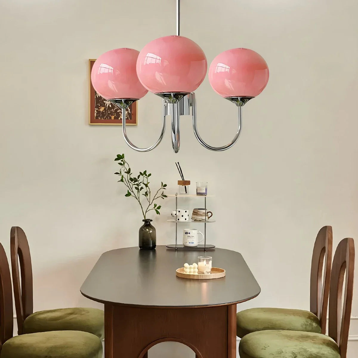 Feyran Pink Glass Globe Arm Chandelier for Living Room