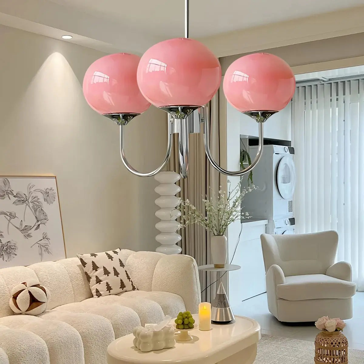 Feyran Pink Glass Globe Arm Chandelier for Living Room