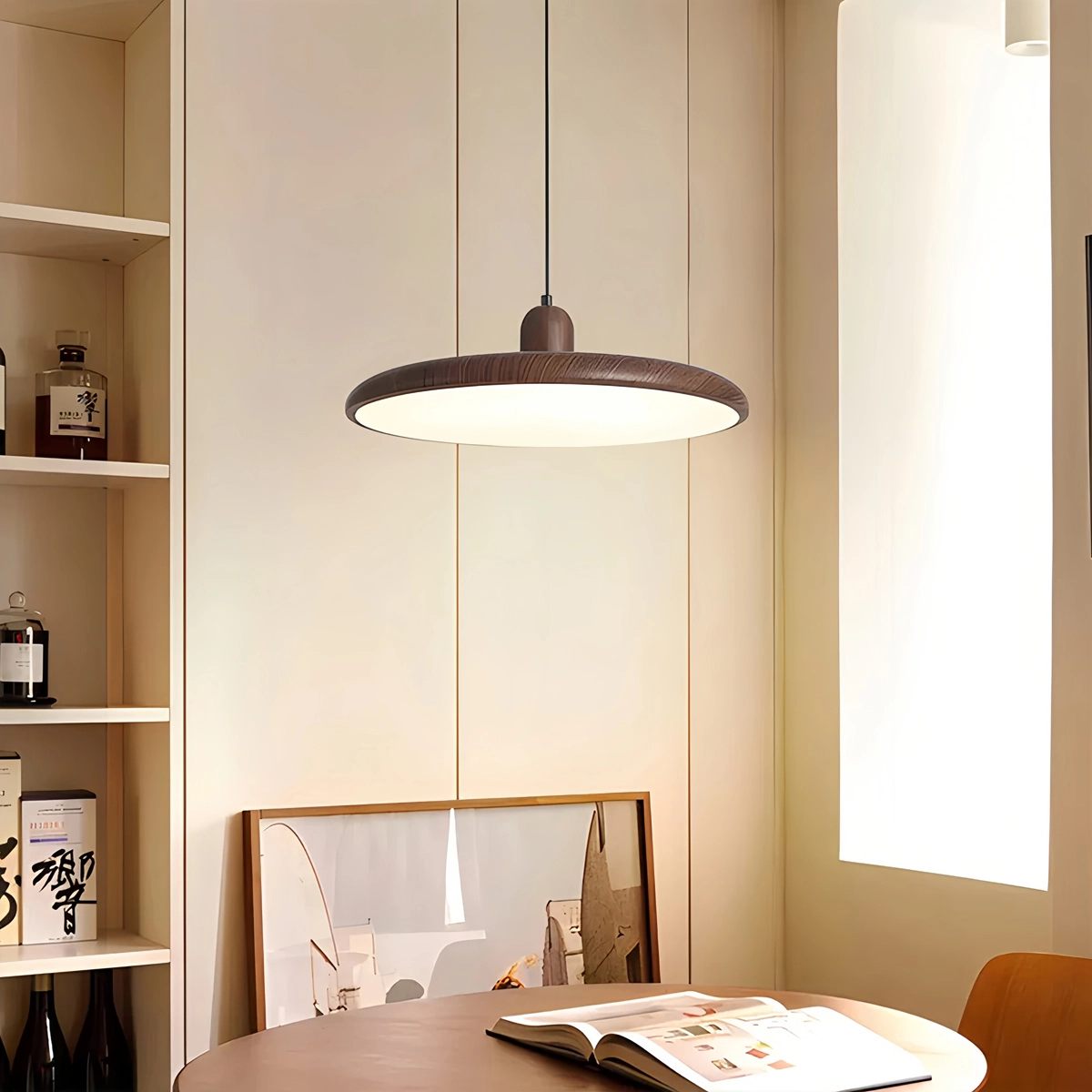 Feyran Retro Walnut Color Round UFO Pendant Light
