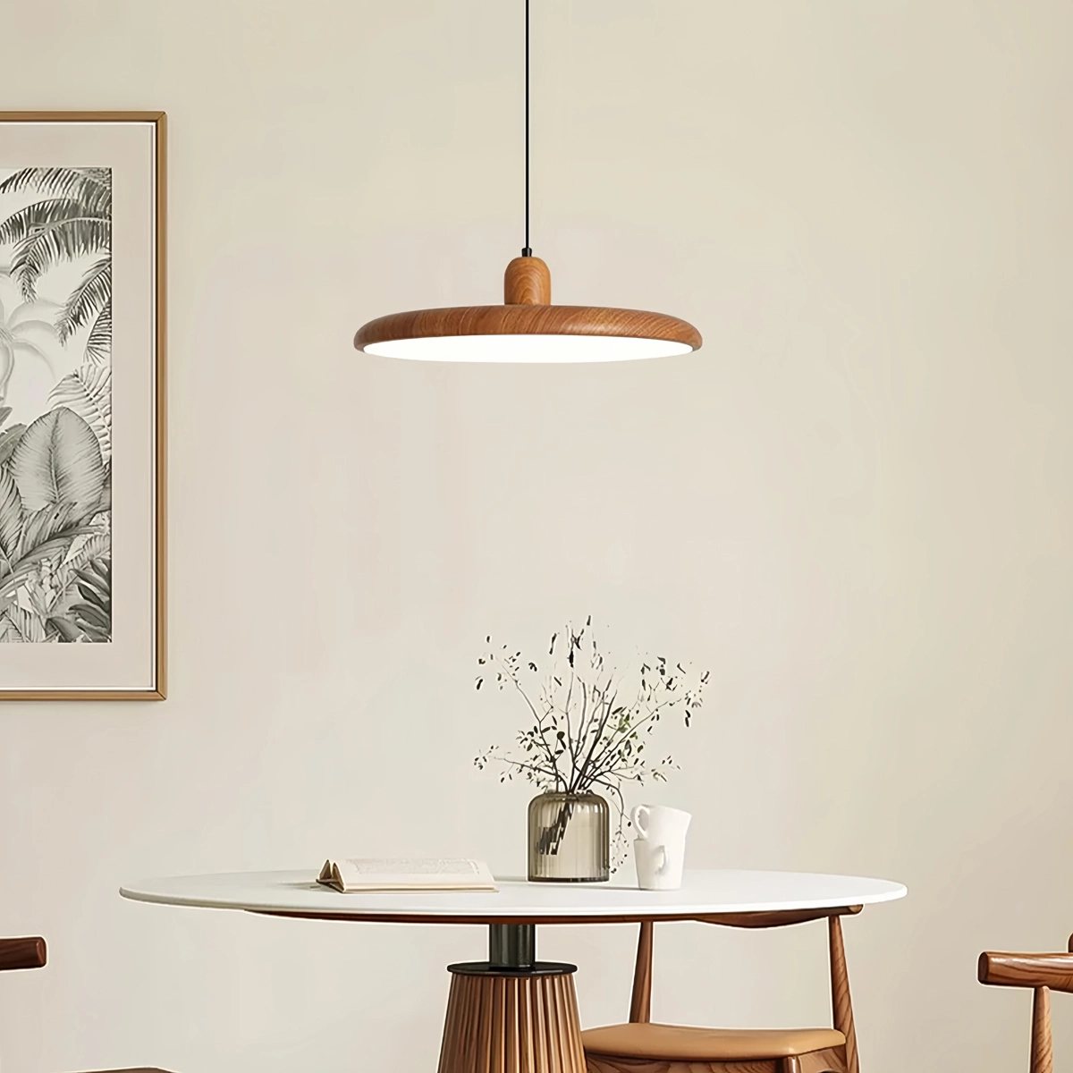 Feyran Retro Walnut Color Round UFO Pendant Light