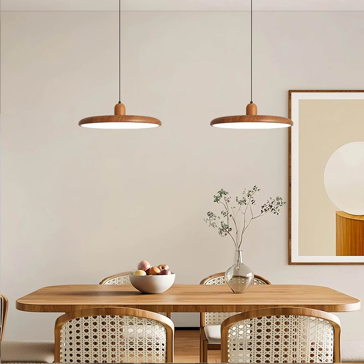 Feyran Retro Walnut Color Round UFO Pendant Light