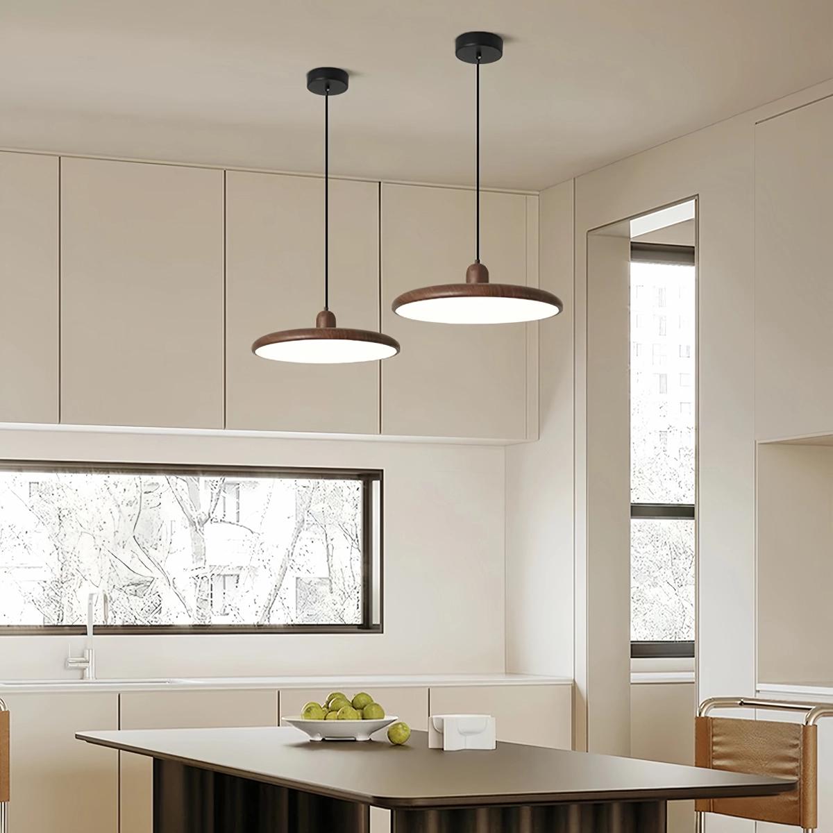 Feyran Retro Walnut Color Round UFO Pendant Light