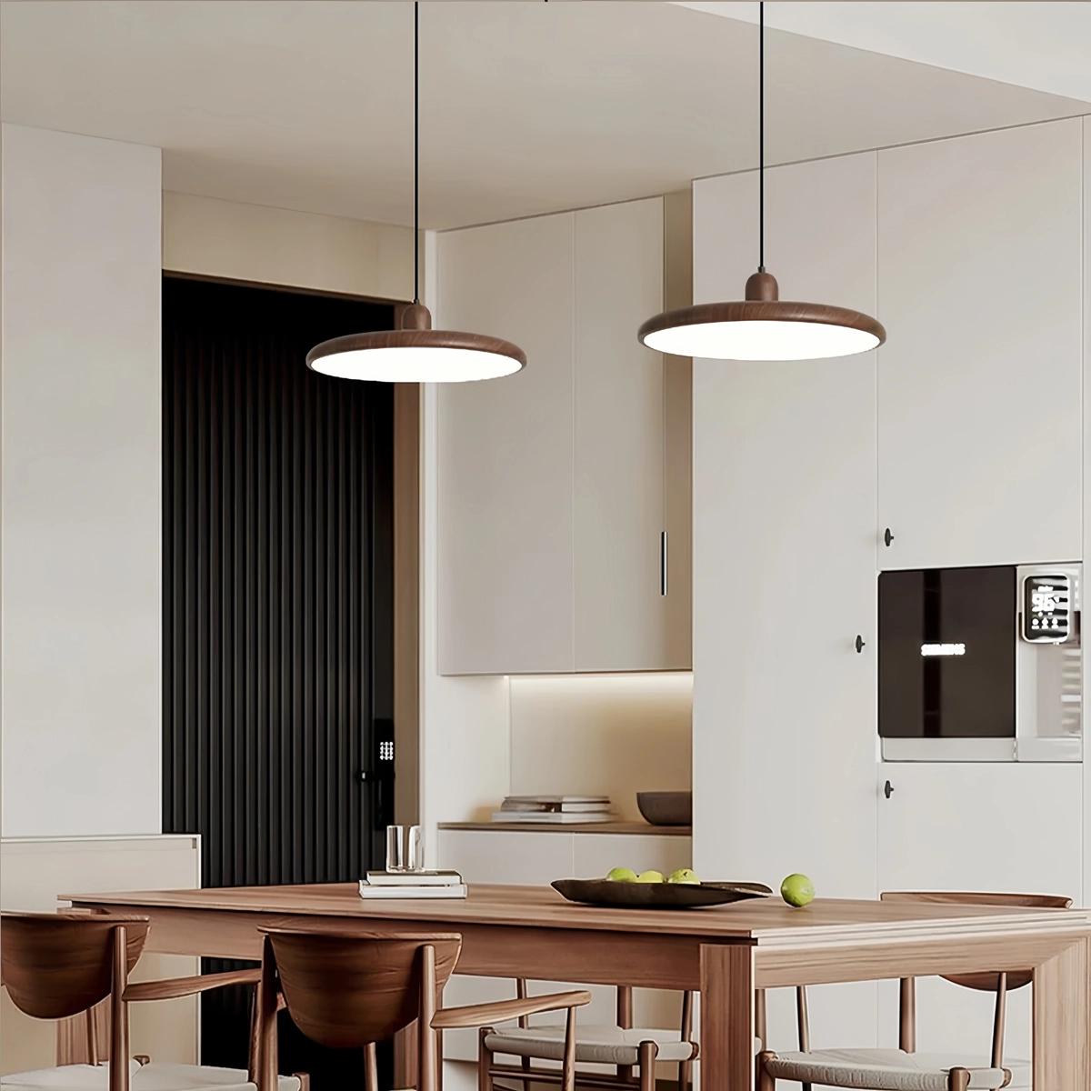 Feyran Retro Walnut Color Round UFO Pendant Light
