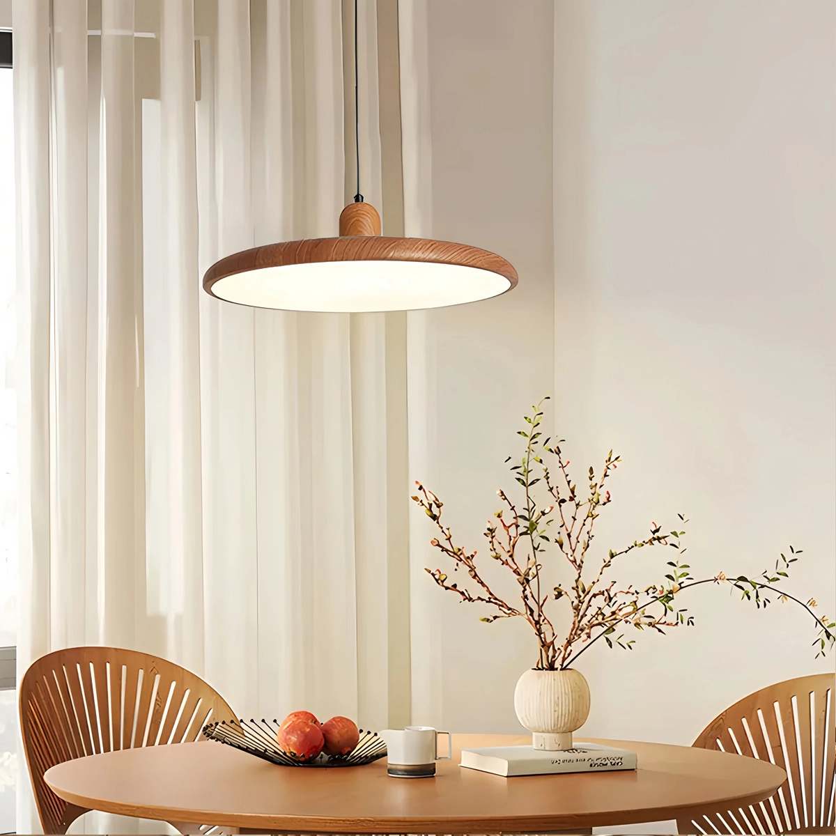 Feyran Retro Walnut Color Round UFO Pendant Light