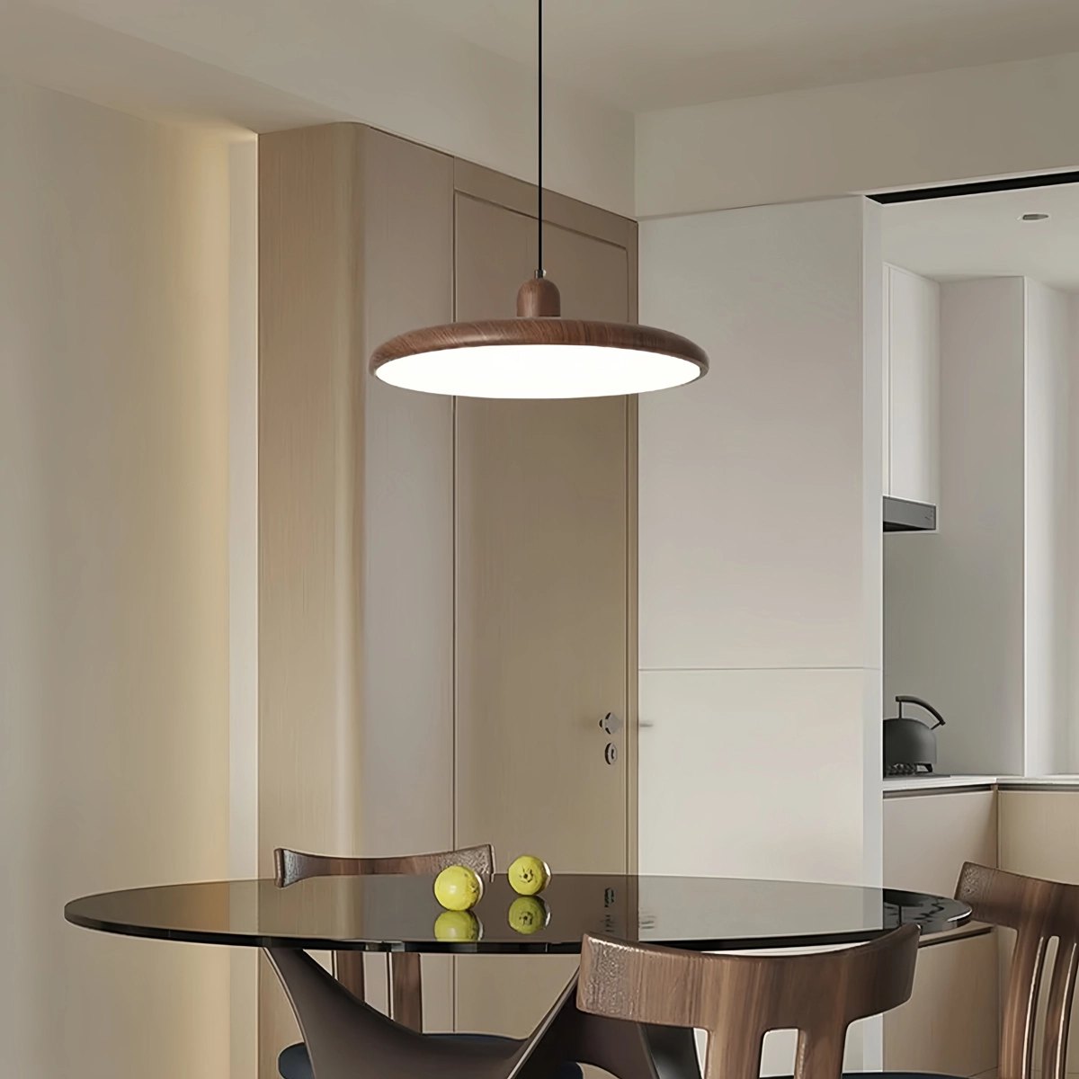 Feyran Retro Walnut Color Round UFO Pendant Light