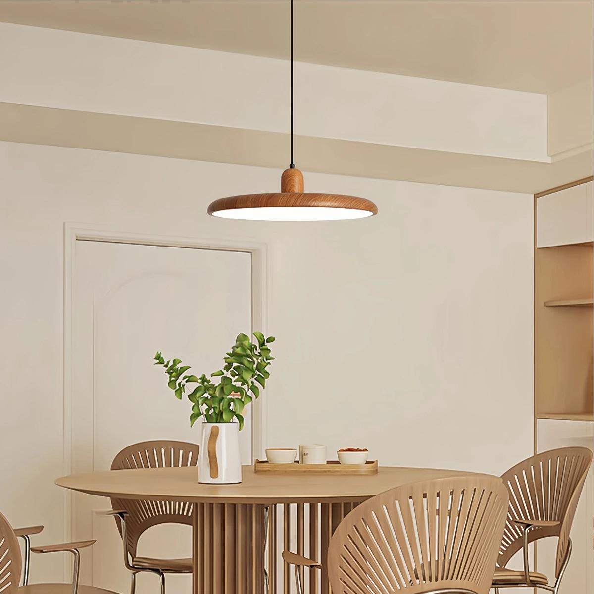 Feyran Retro Walnut Color Round UFO Pendant Light