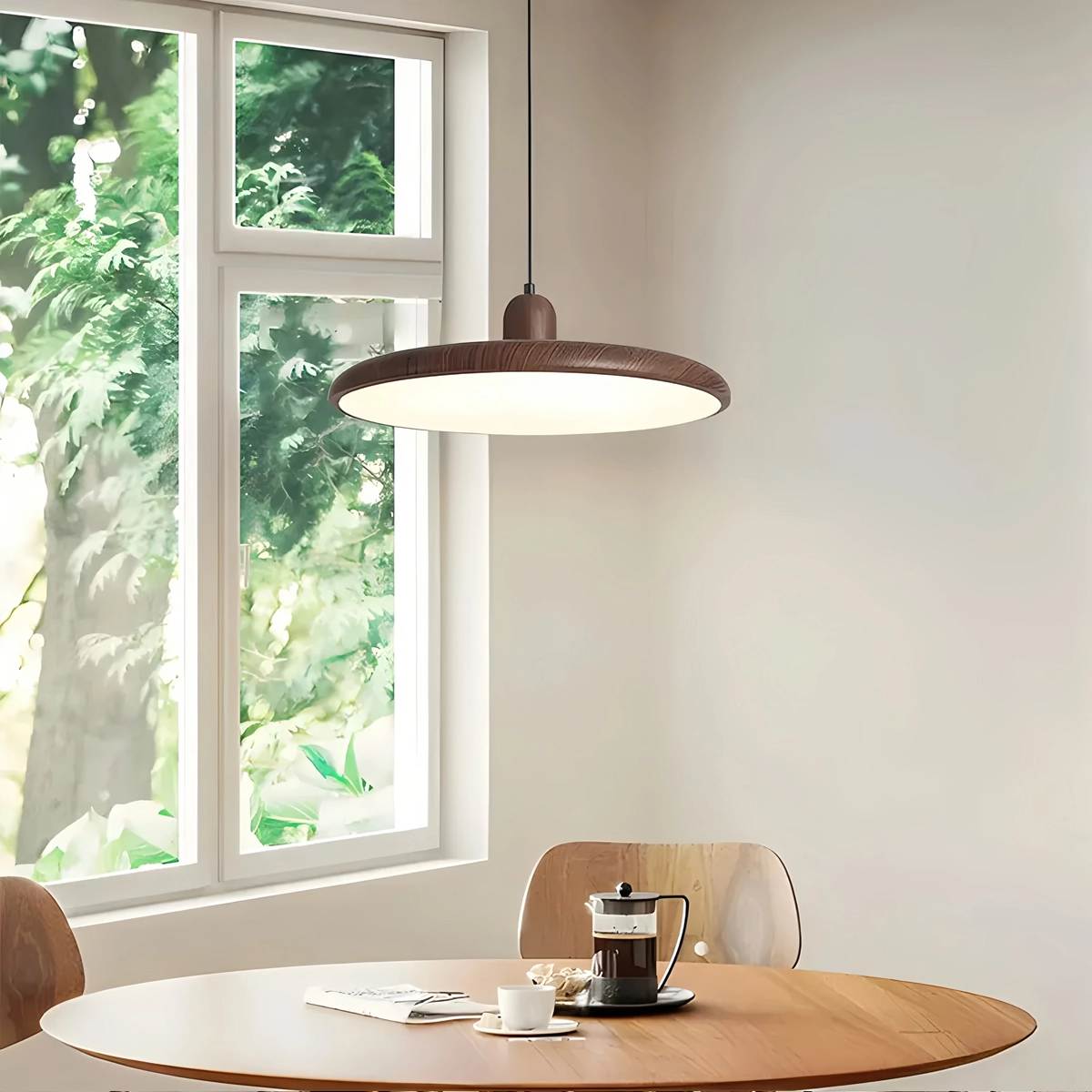 Feyran Retro Walnut Color Round UFO Pendant Light