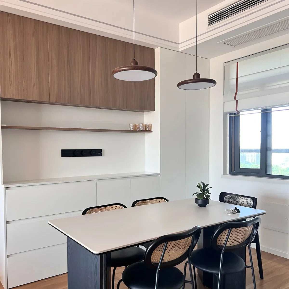 Feyran Retro Walnut Color Round UFO Pendant Light