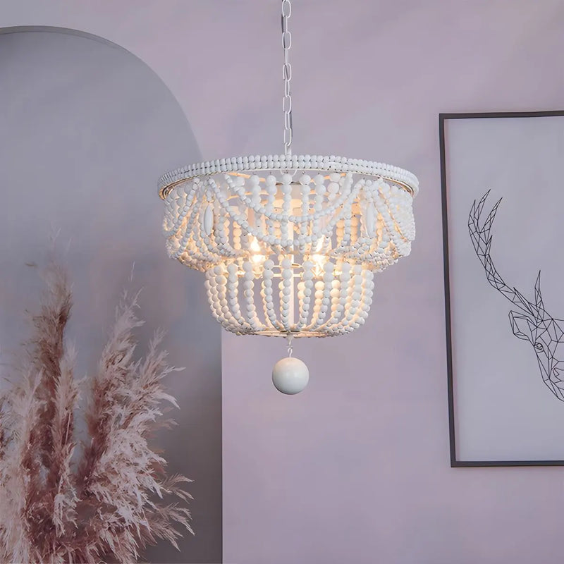 Feyran Retro Wooden Bead Chandelier for Dining Room
