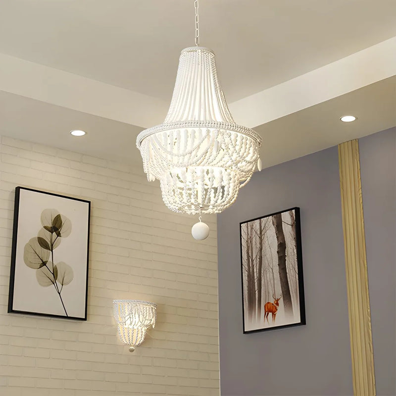 Feyran Retro Wooden Bead Chandelier for Dining Room