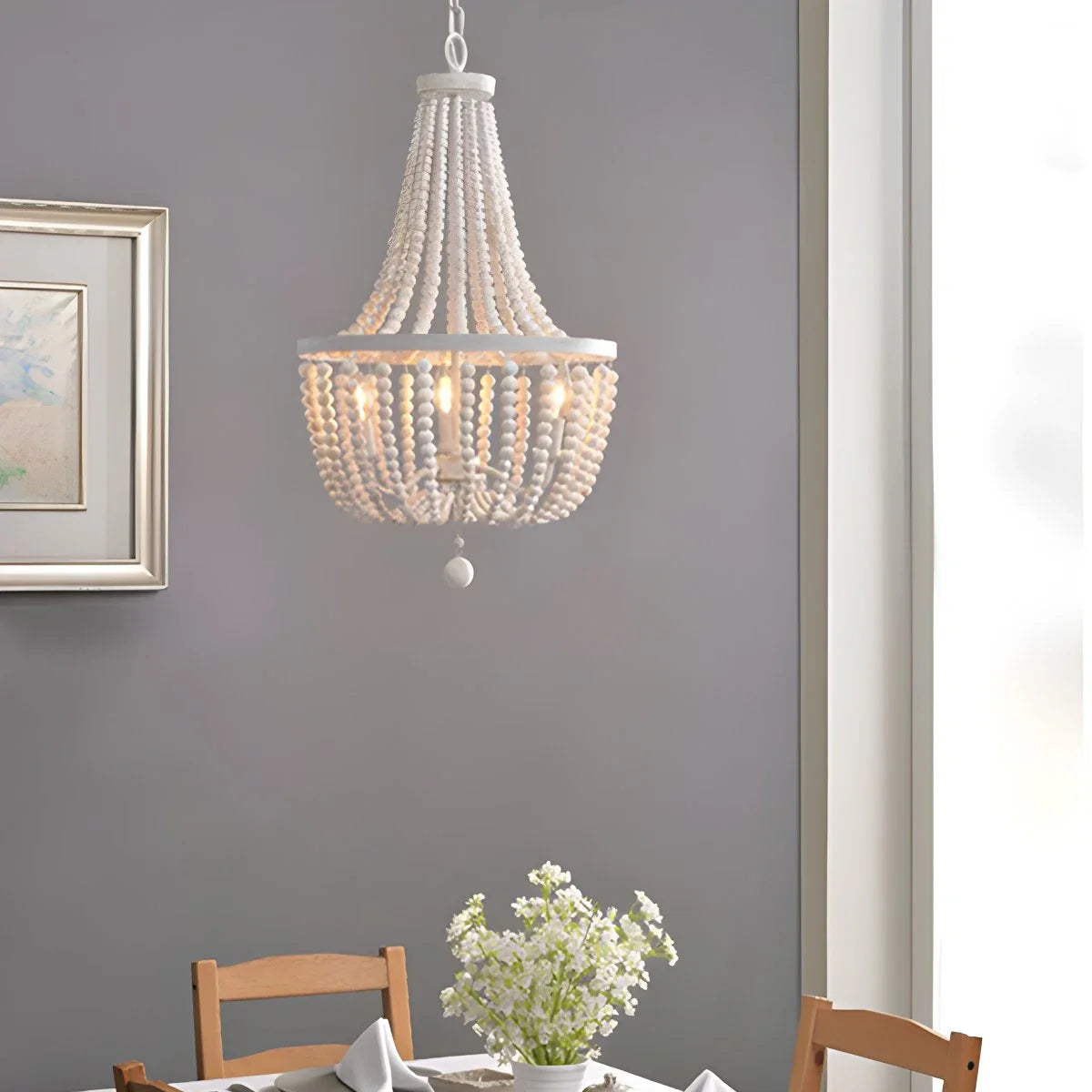 Feyran Retro Wooden Bead Chandelier for Dining Room