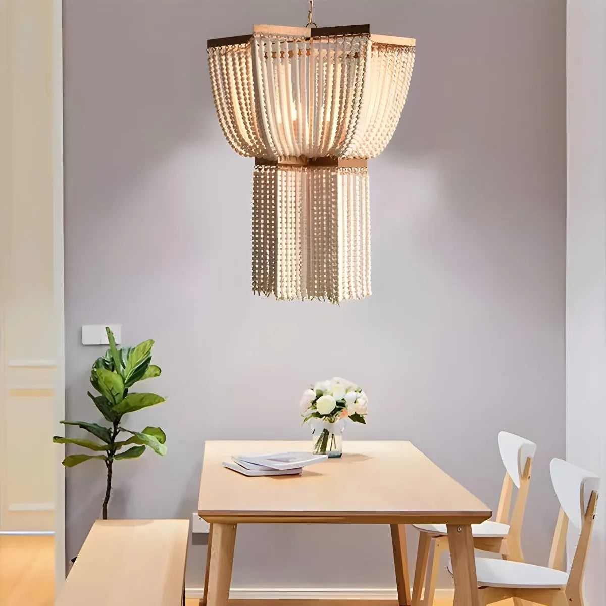 Feyran Retro Wooden Bead Chandelier for Dining Room