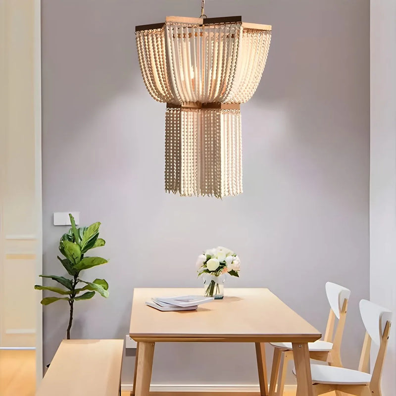 Feyran Retro Wooden Bead Chandelier for Dining Room