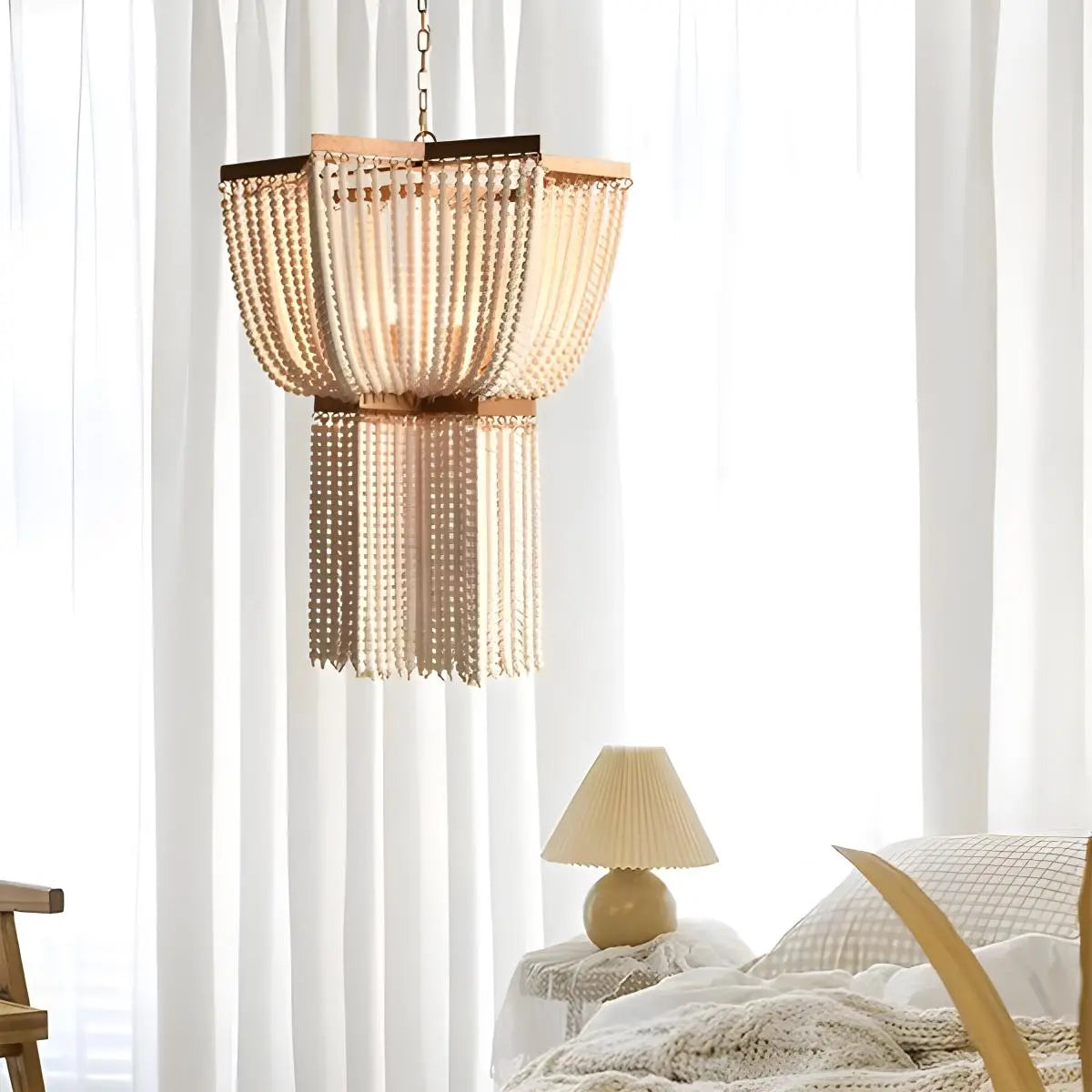 Feyran Retro Wooden Bead Chandelier for Dining Room