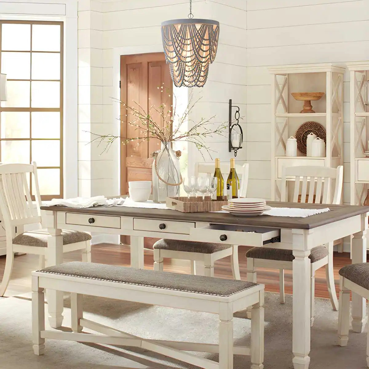 Feyran Retro Wooden Bead Chandelier for Dining Room