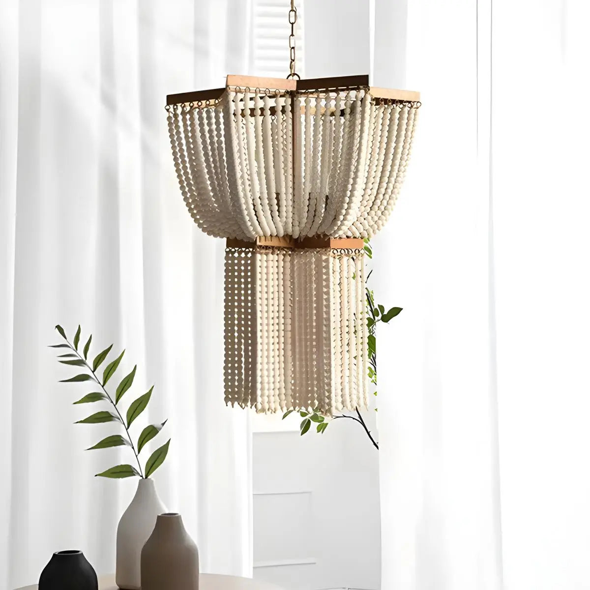 Feyran Retro Wooden Bead Chandelier for Dining Room