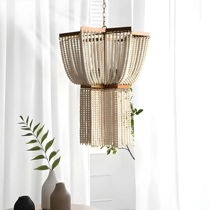 Feyran Retro Wooden Bead Chandelier for Dining Room