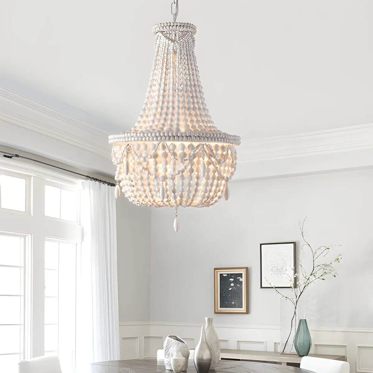Feyran Retro Wooden Bead Chandelier for Dining Room