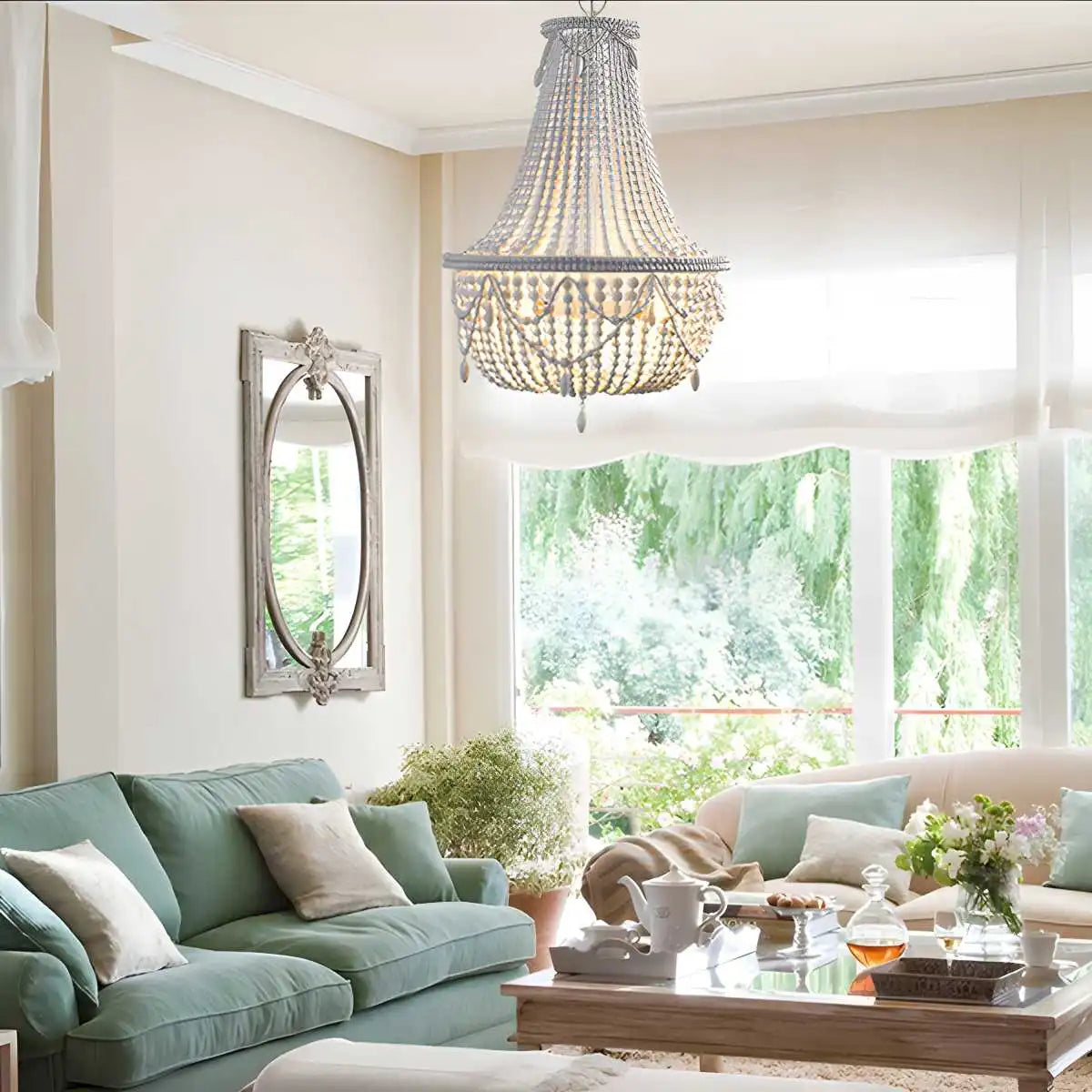 Feyran Retro Wooden Bead Chandelier for Dining Room