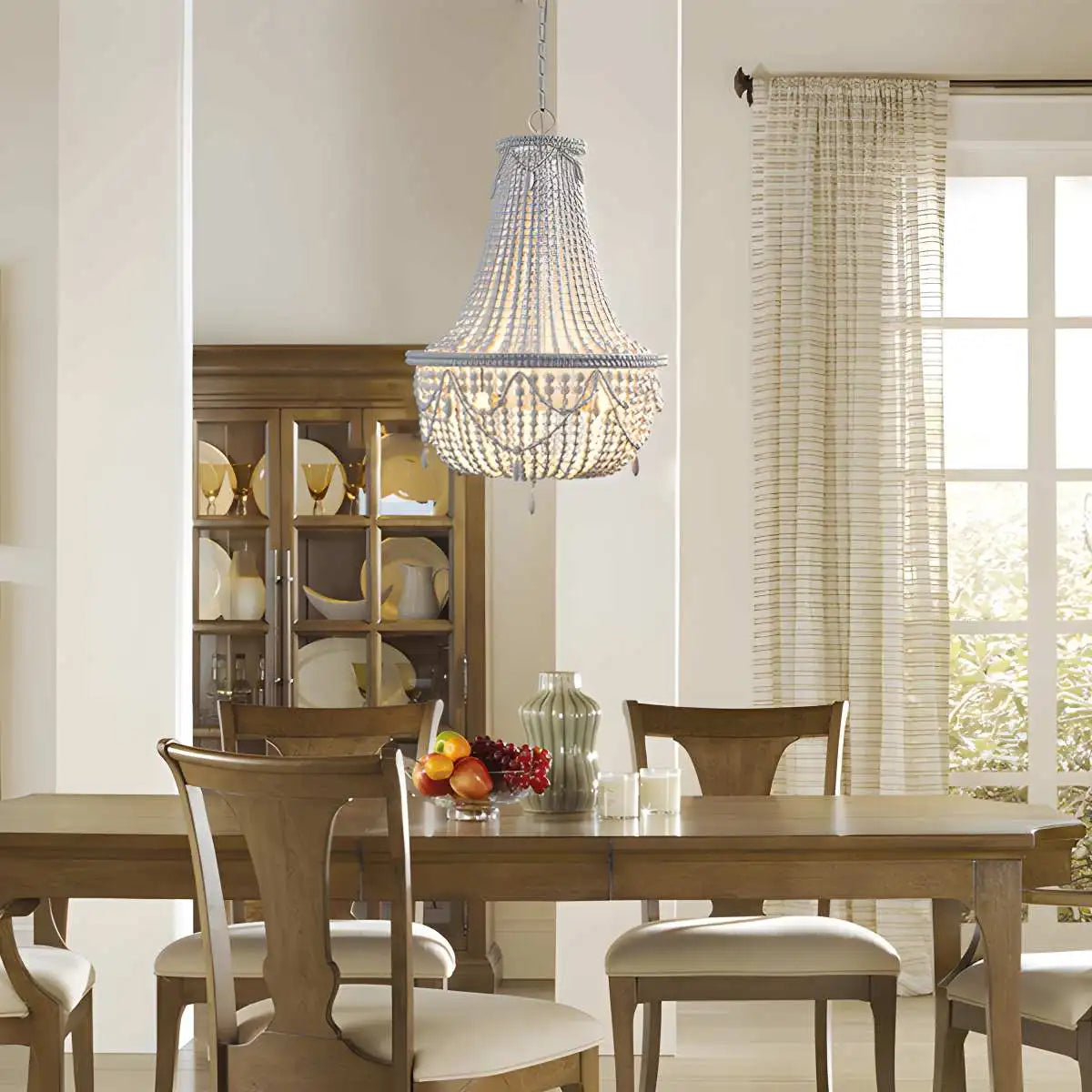 Feyran Retro Wooden Bead Chandelier for Dining Room