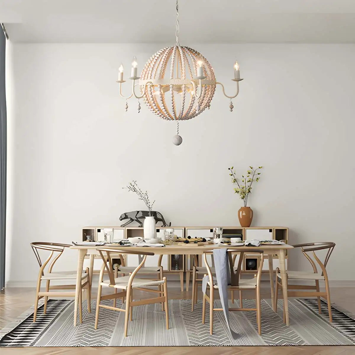 Feyran Retro Wooden Bead Chandelier for Dining Room