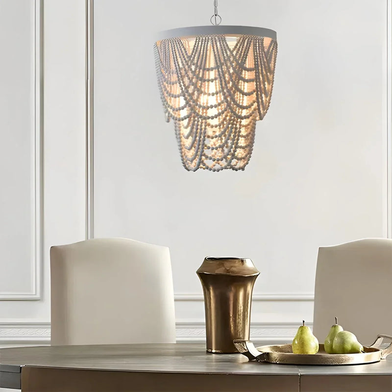 Feyran Retro Wooden Bead Chandelier for Dining Room