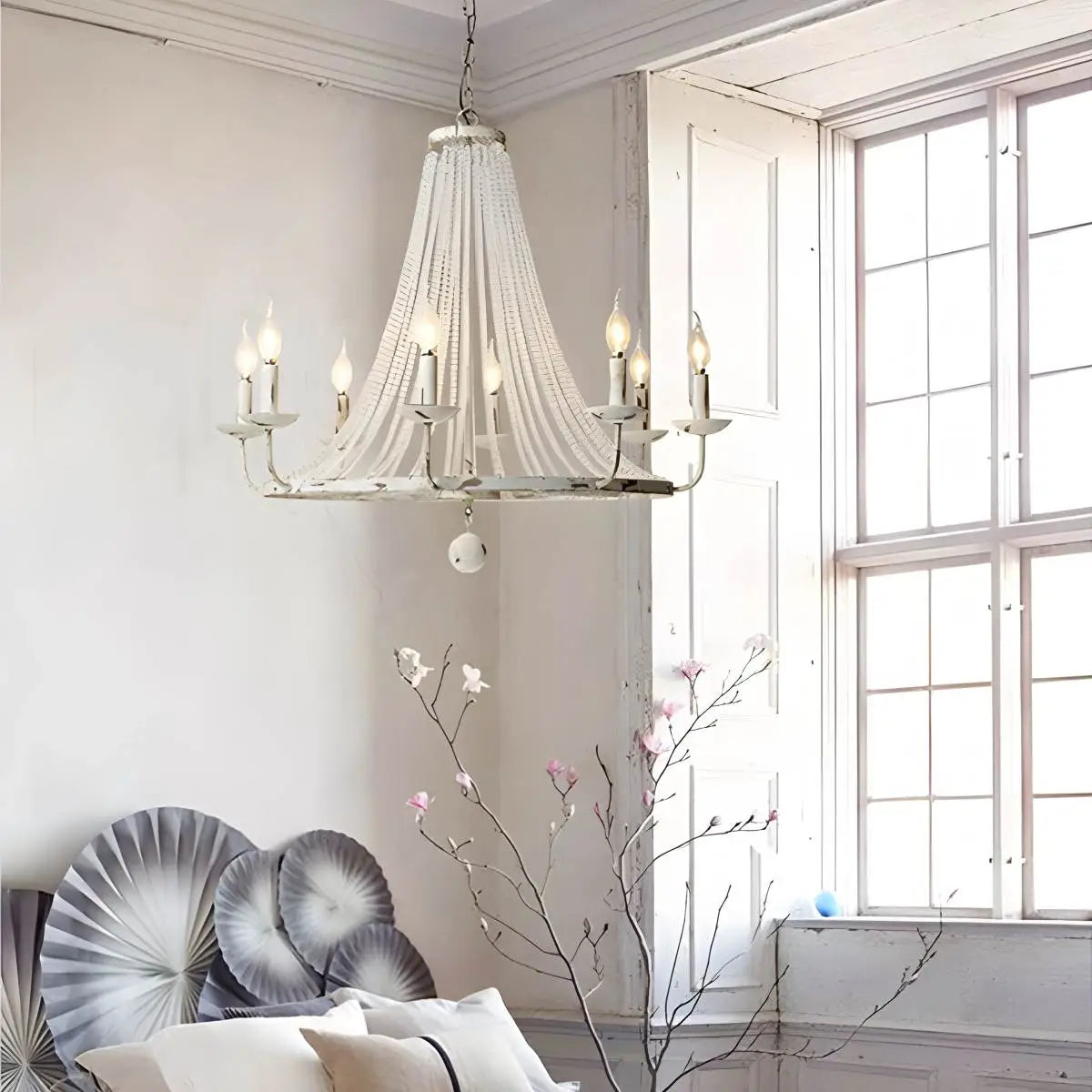 Feyran Retro Wooden Bead Chandelier for Dining Room