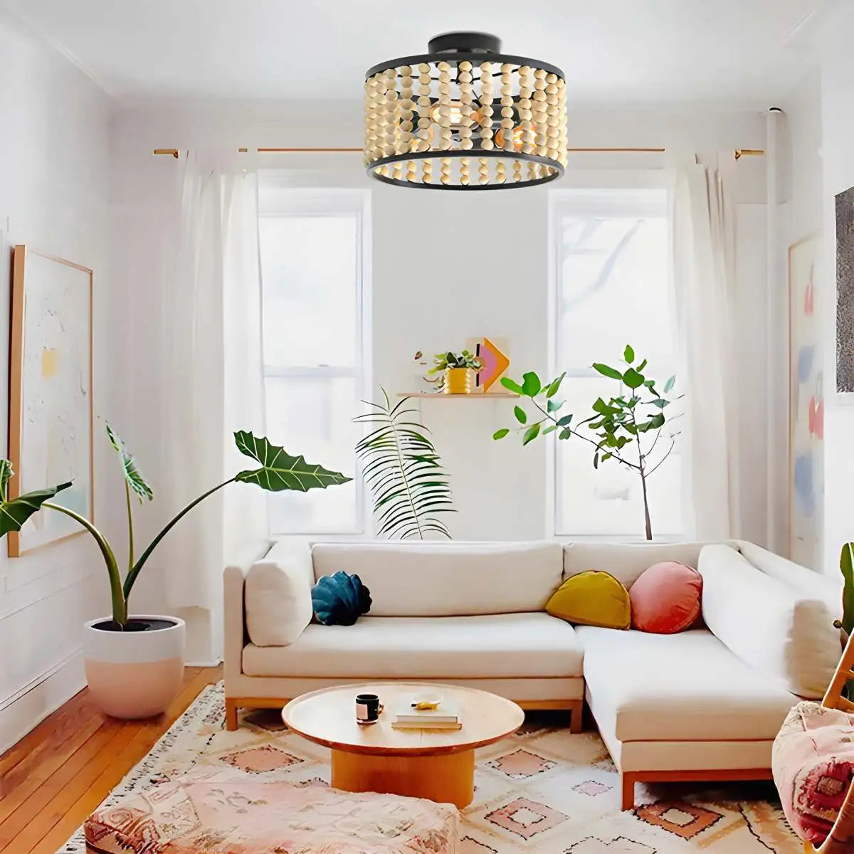 Feyran Retro Wooden Bead Chandelier for Dining Room
