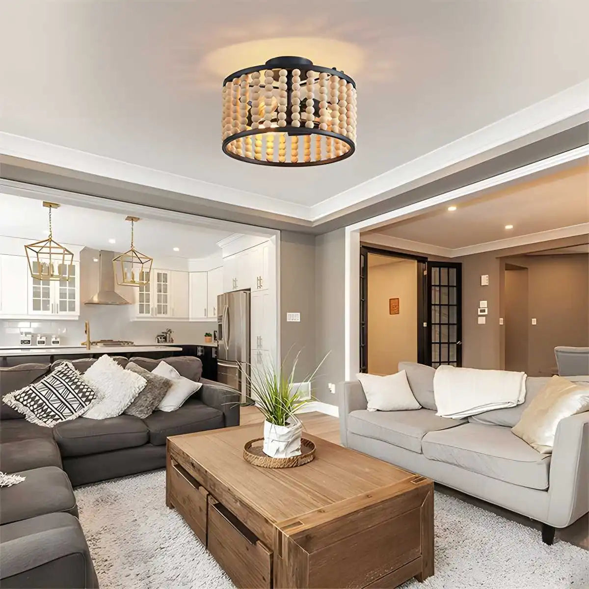 Feyran Retro Wooden Bead Chandelier for Dining Room