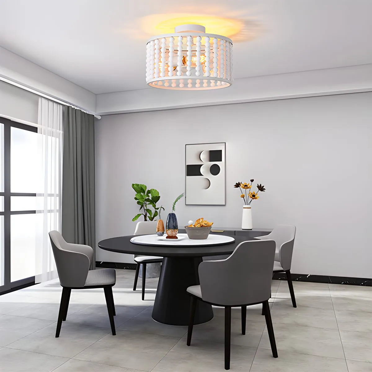 Feyran Retro Wooden Bead Chandelier for Dining Room